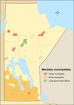 Map showing locations of all of Manitoba's municipalities before the 2015 municipal amalgamations