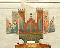 Gotischer Prospekt um 1430 (Orgel der Basilique de Valère in Sion). Die Holzpfeifen im Hintergrund stammen aus späterer Zeit.