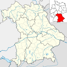 Mapa konturowa Bawarii, na dole znajduje się punkt z opisem „Theresienwiese”