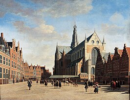 De Grote Markt te Haarlem met de Grote of St. Bavokerk