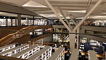 This image shows a view of the National Library from the top floor.