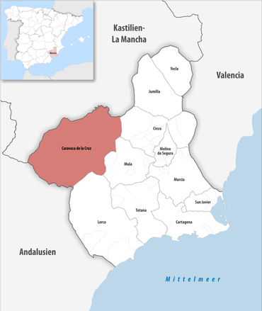 Die Lage des Gerichtsbezirk Caravaca de la Cruz in der autonomen Gemeinschaft Murcia