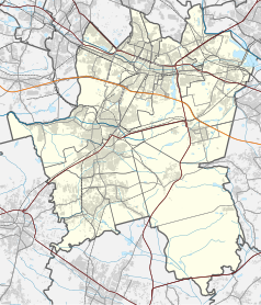 Mapa konturowa Katowic, u góry po prawej znajduje się punkt z opisem „ulica Lwowska”