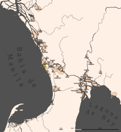 Location of the fortified bayan of Maynila (colored yellow) in 1570.