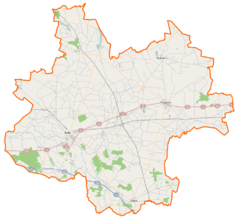 Mapa konturowa powiatu kolskiego, po lewej znajduje się punkt z opisem „Borki”