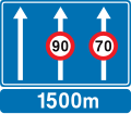 F89: Zulässige Höchstgeschwindigkeit auf verschiedenen Fahrspuren (in 1500 m)