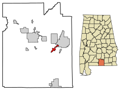 Location of Horn Hill in Covington County, Alabama.