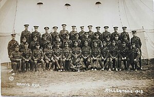 Group of the Hampshire Royal Horse Artillery, at Rolleston Camp, 1913. Taken from a postcard by A F Marett, Shrewton