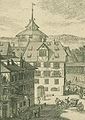 Tiergärtnertorplatz, Detail mit Dürerhaus, Kupferstich (1714) von J. A. Delsenbach