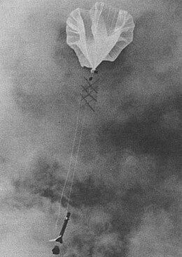 Deacon rocket suspended from a balloon as a part of a Rockoon lanch