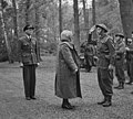 Queen Wilhelmina inspecting the honor guard directly in front of the villa upon her arrival there, 2 May 1945