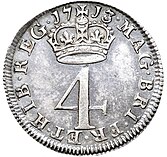 Silver coin with a design featuring a crowned number 4