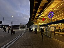 Entrance to Elizabeth Line Station, Abbey Wood, SE2, London, at Dusk. Photo: James O'Leary