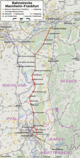 Spoorlijn Mannheim - Frankfurt op de kaart