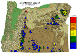 Mountains in Oregon exceeding 7,000 feet (2,134 m) in elevation