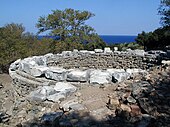 Foundation of the Arsinoeum at Samothrace, with the dedication slab at front