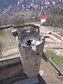 Auf einem Turm weht die hessische Flagge