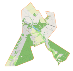 Mapa konturowa gminy Andrespol, na dole po lewej znajduje się punkt z opisem „Stróża”