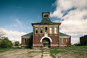 The abandoned Butlerville High School