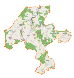 Mapa konturowa gminy Leśna, u góry znajduje się punkt z opisem „Pałac w Szyszkowej”