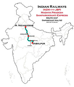 Madhya Pradesh Samparkkranti Express (NZM–JBP) route map