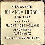 Stolperstein für Johanna Hirsch (Hochstraße 62)