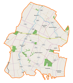 Mapa konturowa gminy Zakrzówek, po prawej znajduje się punkt z opisem „Józefin”