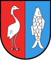 Reiher und Fisch (Schild unheraldisch gespalten in zwei Farben) Illmitz am Neusiedler See, AT