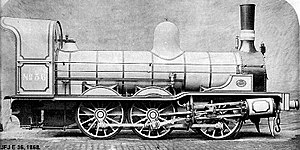 Fabrikfoto der JFJ E 36 (ohne Tender, 1868)