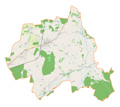 Mapa konturowa gminy Kłomnice, blisko centrum na dole znajduje się punkt z opisem „Rzeki Małe”