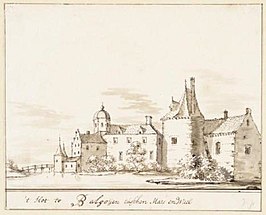 Het Huis te Balgoij, door Jacobus Stellingwerf (circa 1725). De voorstelling berust waarschijnlijk op fantasie.