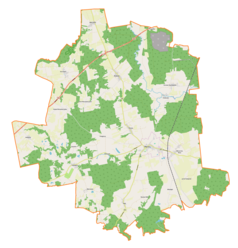 Mapa konturowa gminy Młynary, po prawej nieco na dole znajduje się punkt z opisem „Młynarska Wola”