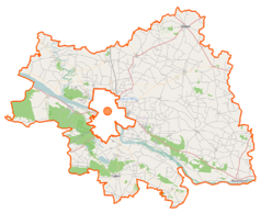 Mapa konturowa powiatu płockiego, u góry nieco na prawo znajduje się punkt z opisem „Wilkęsy”