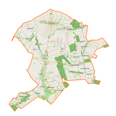 Mapa konturowa gminy Wysokie, w centrum znajduje się punkt z opisem „Łosień”