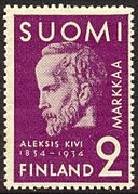1934 postage stamp commemorating Kivi, by Germund Paaer [fi], after a sculpture by Wäinö Aaltonen