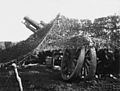 Howitzers concealed by camouflage netting at Ypres in 1917