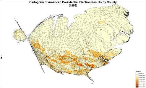 Cartogram of American presidential election results by county