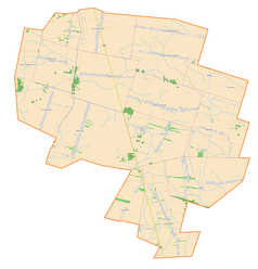 Mapa konturowa gminy Chąśno, blisko centrum na prawo znajduje się punkt z opisem „Chąśno”