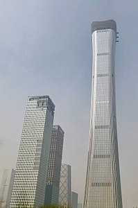 China Zun skyscraper (right) under construction in April 2018.