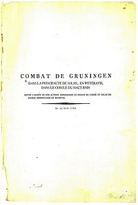 „Combat de Gruningen“, Titelblatt eines vierseitigen Drucks, 1762, 24,5 × 36,5 cm