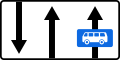 Zeichen 523: Fahrstreifentafel, Darstellung mit Gegenverkehr und Busspur in Fahrtrichtung