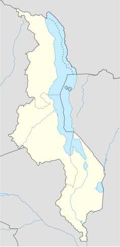 Mapa konturowa Malawi, blisko dolnej krawiędzi po prawej znajduje się punkt z opisem „Nsanje”