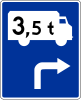 F-12 "sign leading to the transit route, placed before the intersection" (e.g. to route for truck over 3.5 tonnes to right)