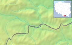 Mapa konturowa Pienin, blisko centrum na prawo znajduje się czarny trójkącik z opisem „Palenica”