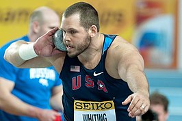 Ryan Whiting tijdens de WK indoor 2012 in Istanboel