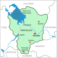 La città di Rybinsk nella mappa dell'oblast' di Jaroslavl'