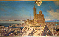 The city of Marseille on Paris–Marseille railway, golden room of restaurant Le Train Bleu in Paris-Gare de Lyon train station.