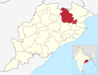 मानचित्र जिसमें केन्दुझर ज़िला Kendujhar district କେନ୍ଦୁଝର ଜିଲ୍ଲା हाइलाइटेड है