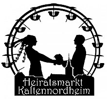 Das Logo zeigt ein Brautpaar, ein Riesenrad und die Silhouette der Stadt Kaltennordheim.