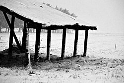 Snow covered hut/barn